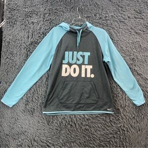 Nike Hoodie Large Therma Fit Thumbholes Just Do It Spellout Kangaroo Pocket